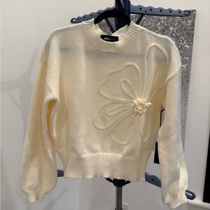 Alice Blue Cream Sweater with Floral Accent